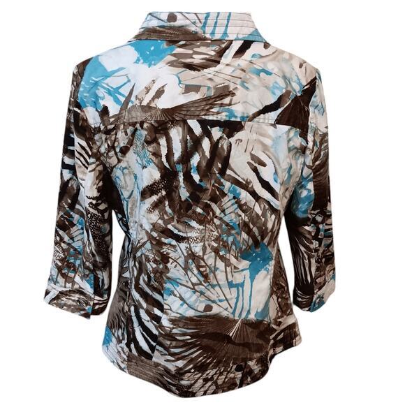 CHICO'S 2 Light Jacket Cute Buttons 12 LG Office Travel Leaves‎ Animal Turquoise - Picture 4 of 12